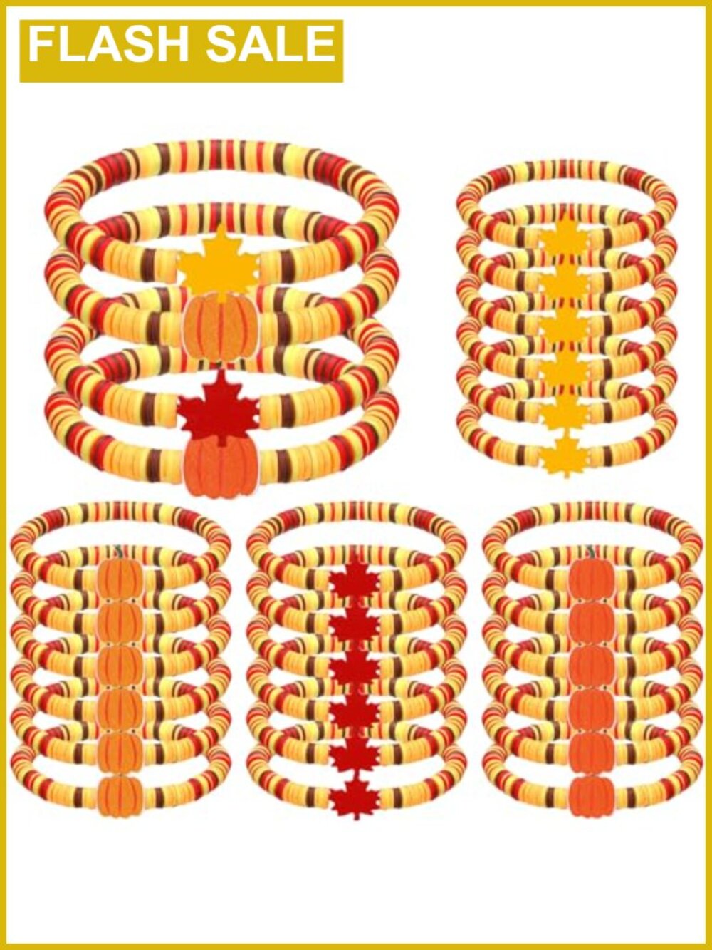 Fall Party Favors 24 Pcs Stretch Clay Bracelets Maple Leaf Pumpkin Wristbands